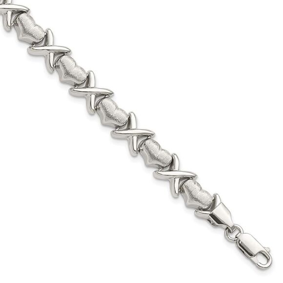 Kazi Luxury Sterling Silver Polished and Satin X and Hearts Bracelet